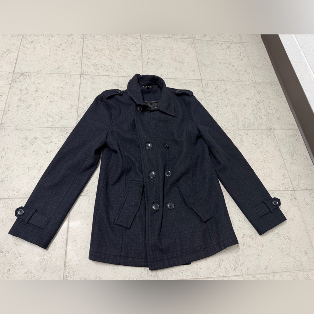 21men Men's Double-Breasted Pea Coat in Navy Blue
